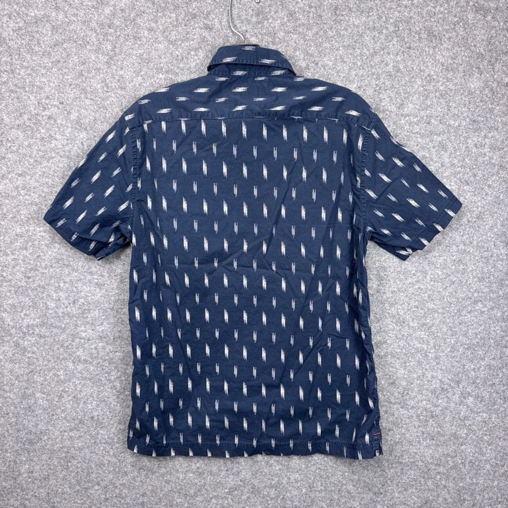 Banana Republic Mens Navy Blue Ikat Print Cotton Short Sleeve Button Down Size S